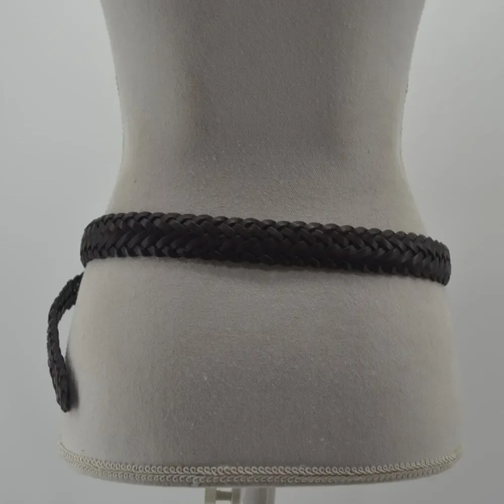 CRL Brown Leather Braided Weaved Men's Belt Silver Size 38